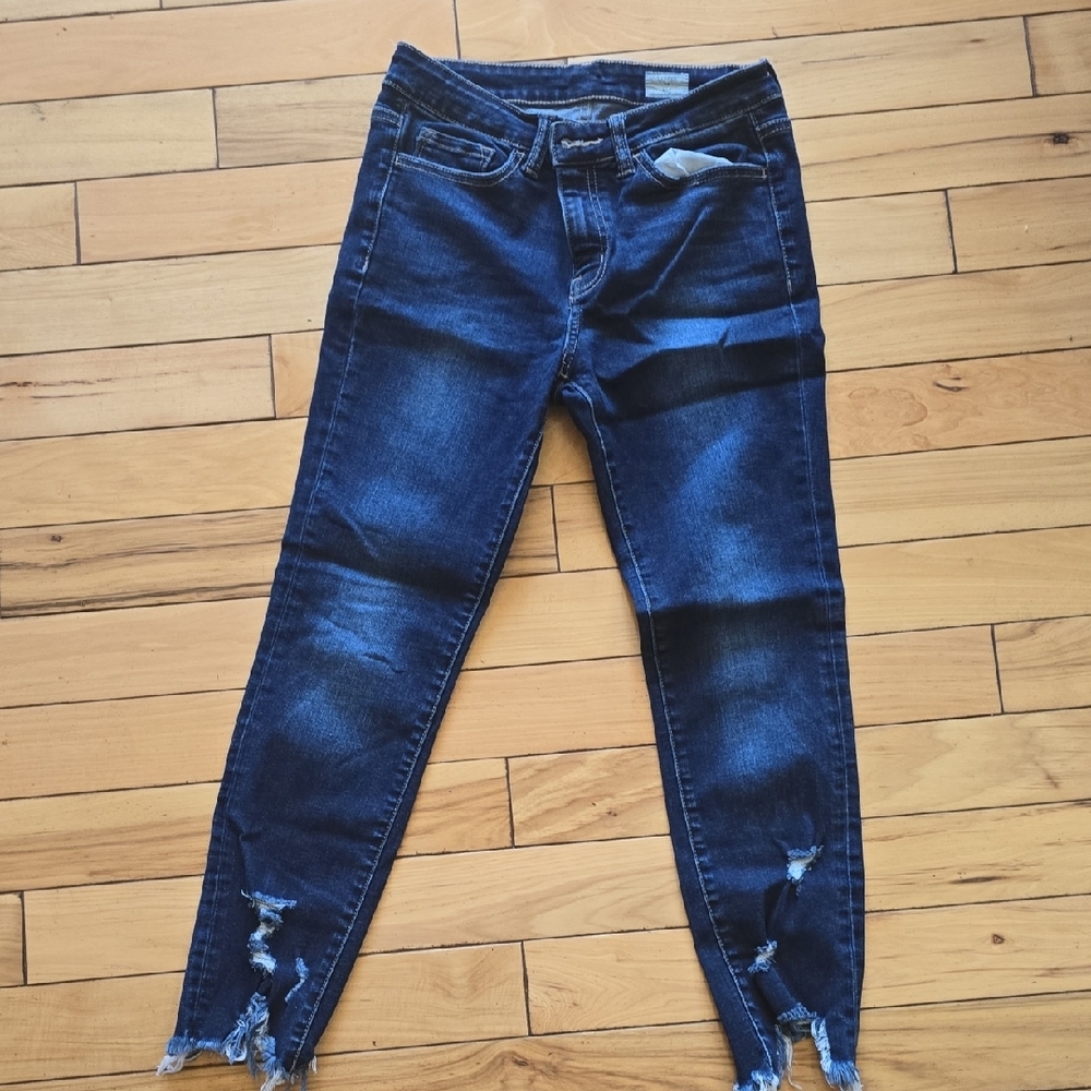 Blue Ankle Cropped Distressed Jeans